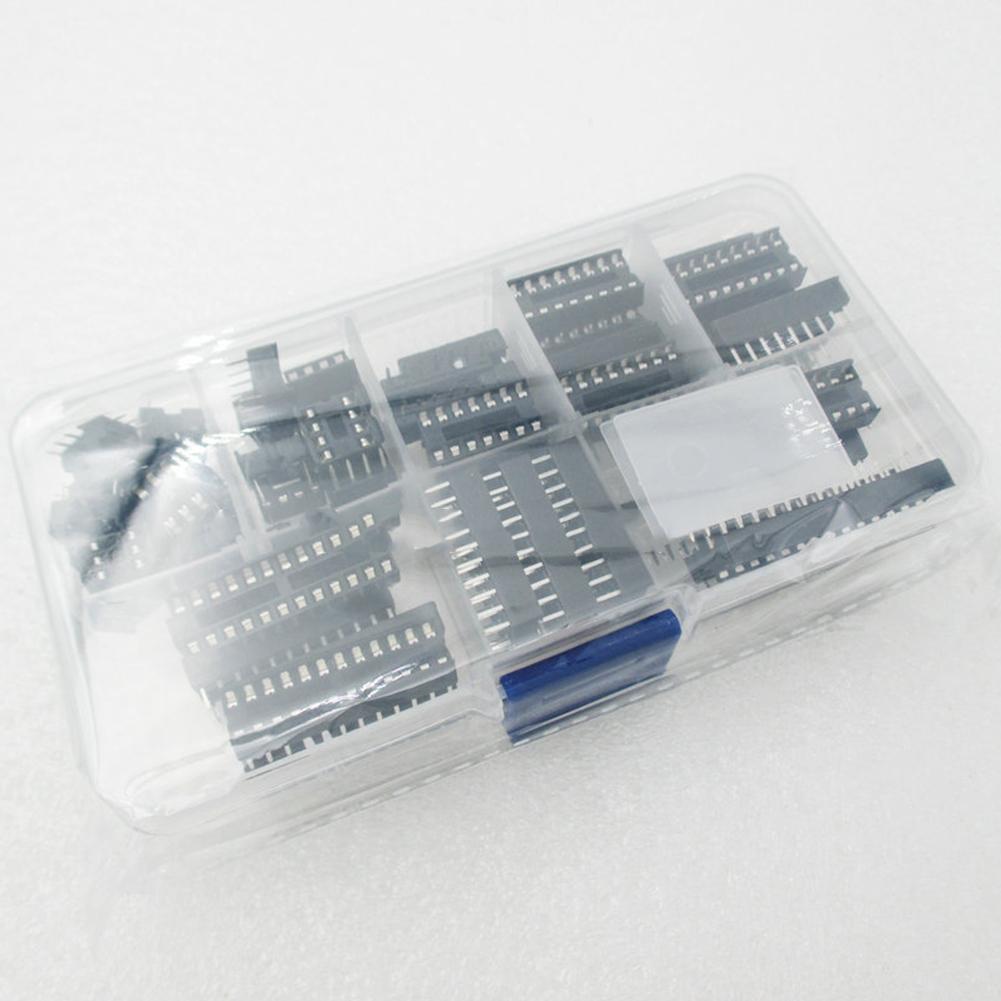 66pcs Ic Socket Box Kit Plug-in Chip Socket 6pin 8pin 14pin 16pin 18pin 20pin 24pin 28pin 8 Values