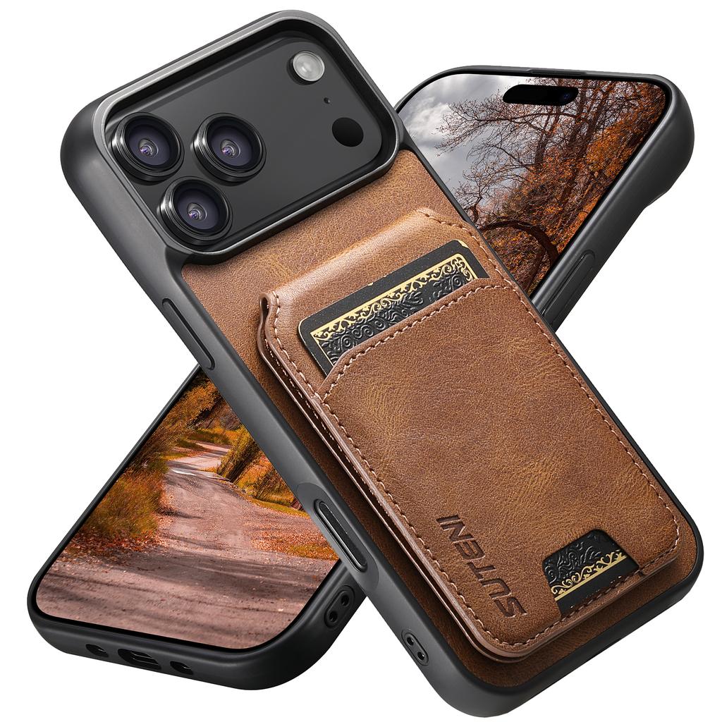 Luxury Faux Leather Oil Wax Pattern Phone Case Card Holder Bag Stand for IPhone 17 Pro Max 16 Plus 15 14 13 12