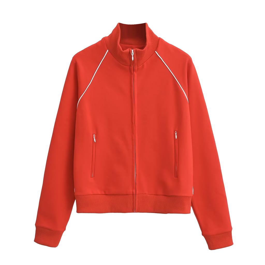 Women's Stand Up Collar Zipper Sports Casual Short Jacket Long Sleeved Cardigan Jacket
