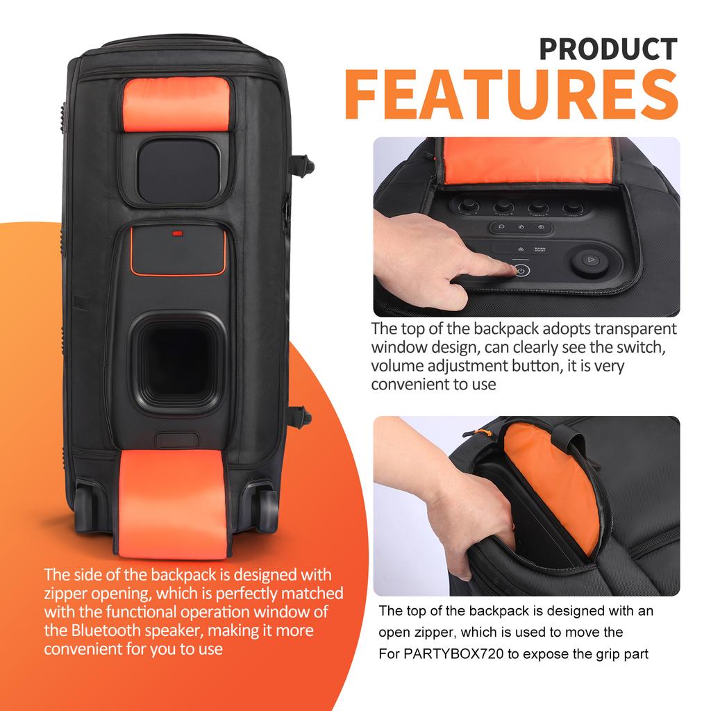 Portable Speaker Dust Cover Storage Bag Waterproof Without Wheels Carrying Case Fits for JBL PartyBox 720 for Outdoor Travel