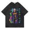 Vintage Washed T Shirt Men Summer Hip Hop Loose Y2k T-shirt JoJo Bizarre Adventure Anime Print Cotton Casual Short Sleeve Tshirt
