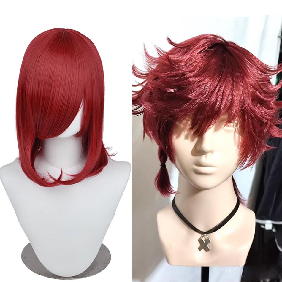 40cm Anime Synthetic White Purple Cosplay Wigs Short Green Hair Straight Silver Wig Pink Hairpiece Short Wig with Bangs