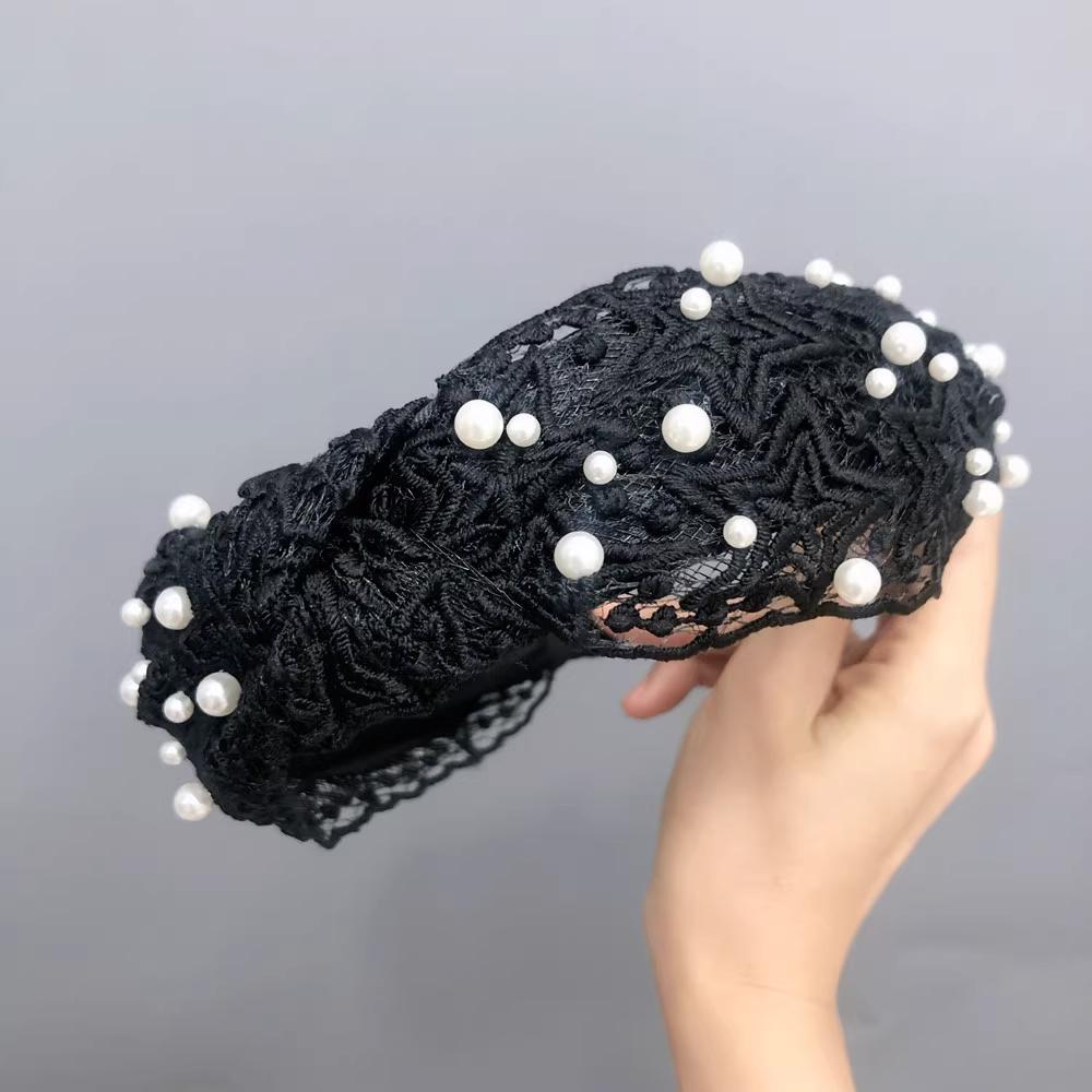 1 piece of lace lace knotted headband, wide edge Korean style headband nail, pearl Korean style headband for women