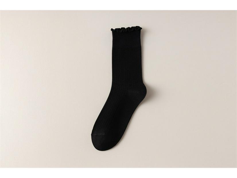 Spring/Summer Japanese Style Ruffle Ribbed Mid-Calf Breathable Maternity Cotton Socks.