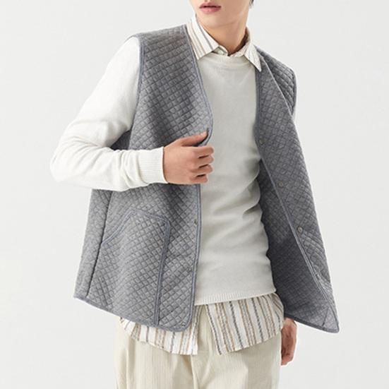 Men Waistcoat V-Neck Sleeveless Single-Breasted Vest Coat Solid Color Velvet Lined Warm Vest Jacket with Pockets