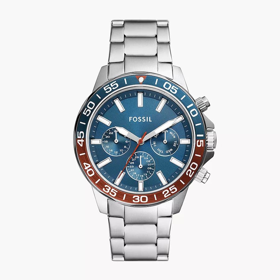 

Fossil Bannon Men s Multifunction Quartz Watch - Three Subdials, Blue Dial & Silver Stainless Steel Strap BQ2842