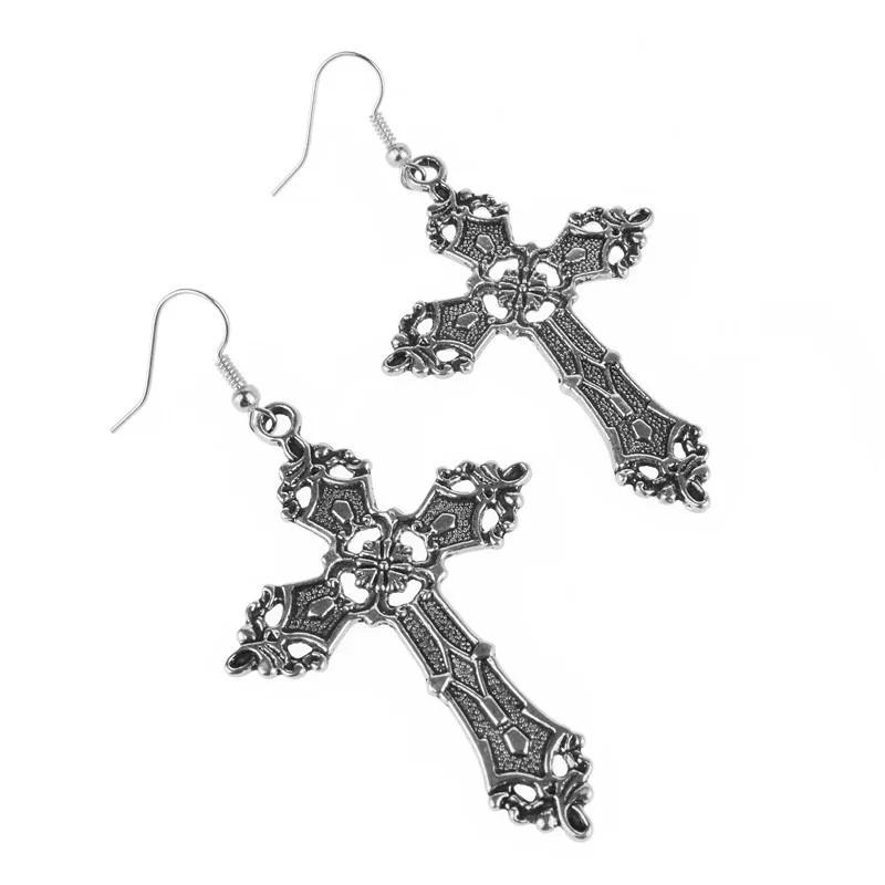 Vintage Baroque Hollow Cross Drop Dangle Earrings for Women Charm Personality Exaggerate Goth Party Jewelry Accessories Gift