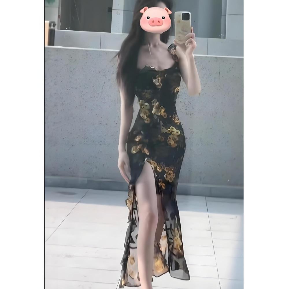 Cold Department Unique Chic Style Suspender Dress Niche Split Fork Slim Hip Wrap Long Skirt Summer