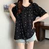 Bow Print Loose Top Women's Summer New Pleated Short Sleeved Shirt Korean Series