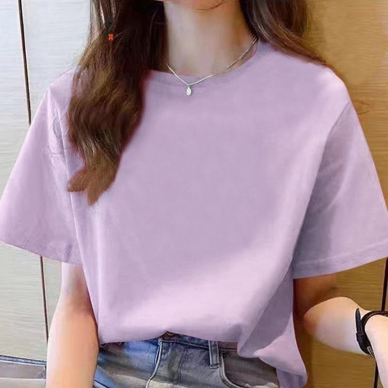 VEZFAA Women's Fashion Casual Summer Spring Short Sleeve O-Neck Blouses & Shirts