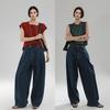 Women's Retro High-Waisted Wide-Leg Jeans - Blue Denim, Floor-Length, Slimming, Versatile, Spring/Autumn Trendy