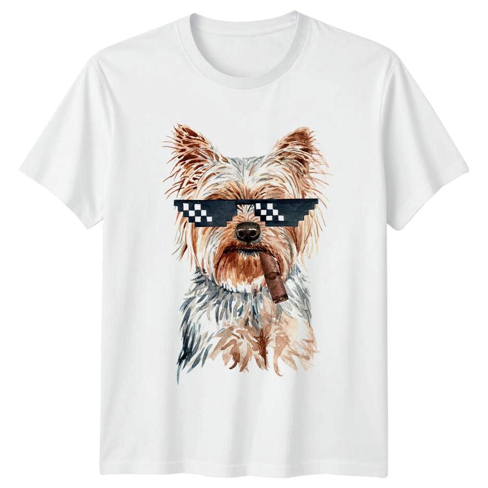 Yorkie Dog Sunglasses Cigar Humor Animals Unisexs TShirt S