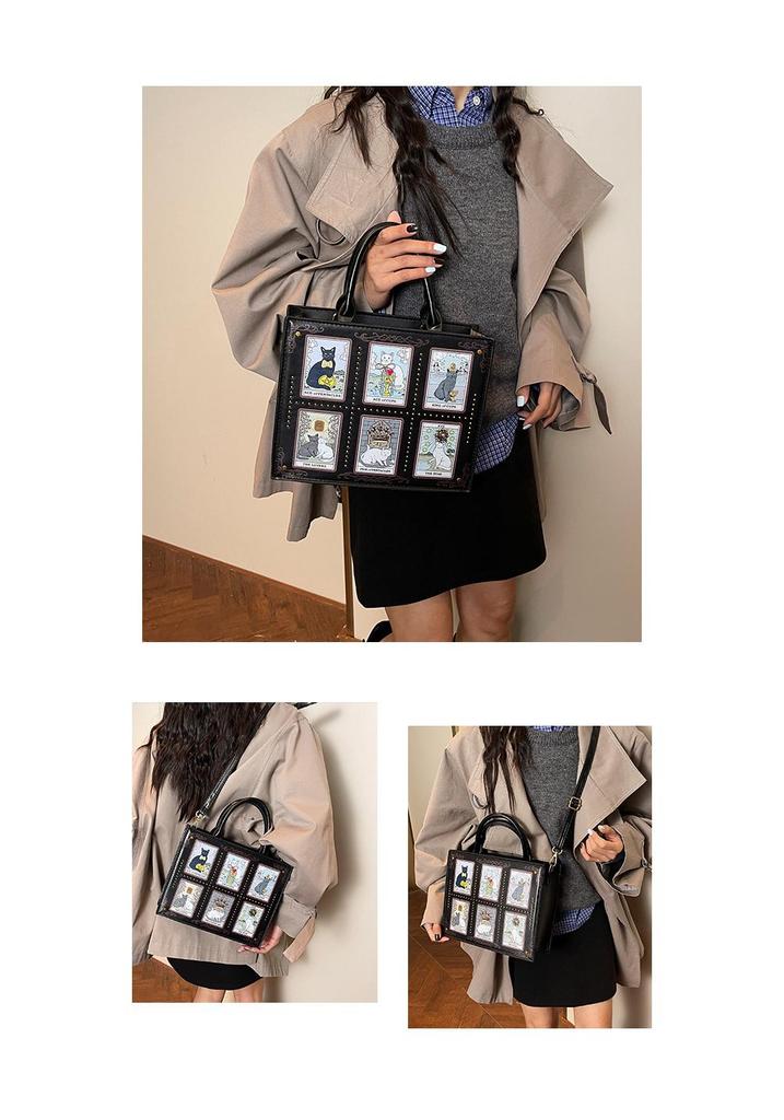 Fashionable Women's Tote Bag with Unique Cat Elf Illustrations and Adjustable Strap