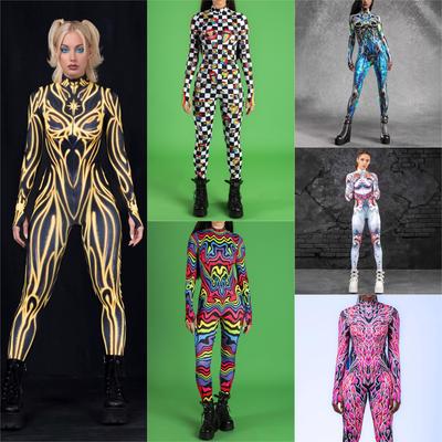 3D Digital Printing Stage Performance Costumes Adults Halloween Events Carnival Theme Party Cosplay Outfit Pretend Game Jumpsuit