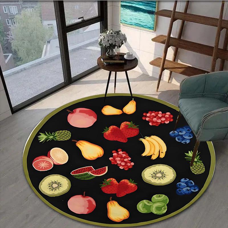 Fruit Pattern Round Rug Vibrant Flannel Carpet for Kitchen Dining Room Decor Fresh Fruit Design Floor Mat Easy to Clean Durable