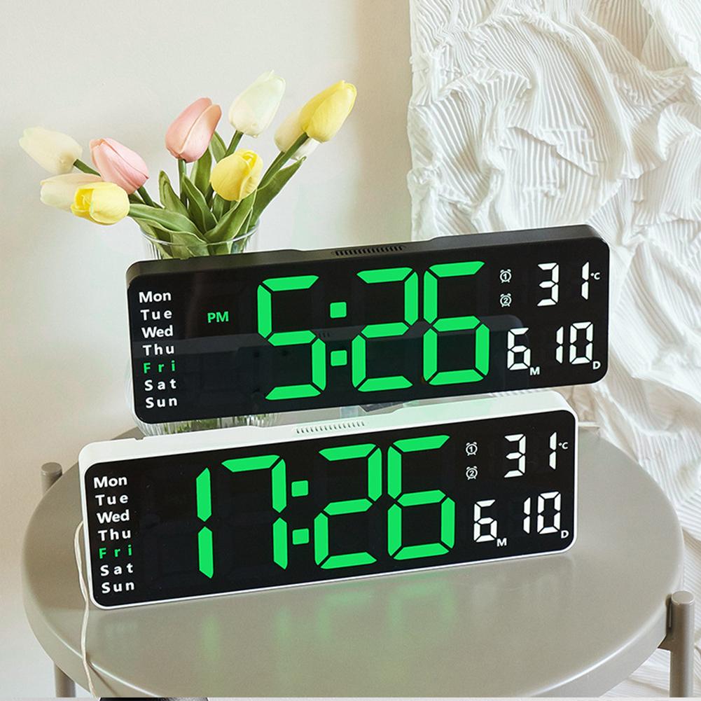 13 Inch Led Digital Alarm Clock Time Date Temperature Week Display Wall Mounted Electronic Wall Clock