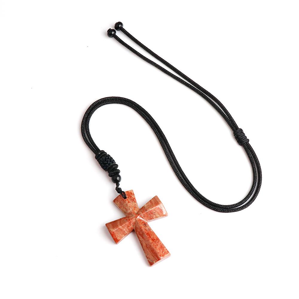 Colier Cruce Agat - Piatră Semiprețioasă Cadou de Crăciun Lanț Pulover