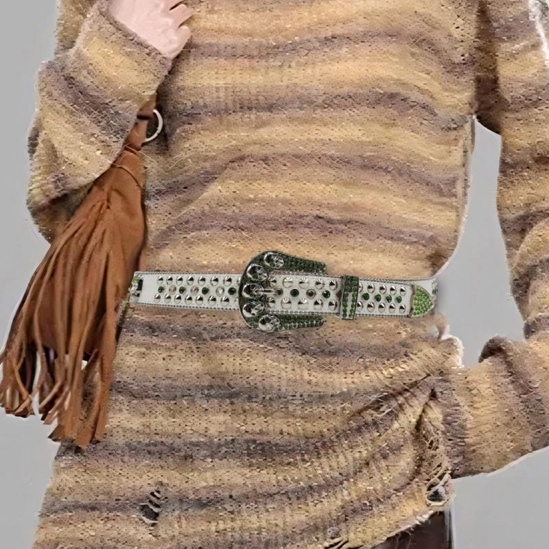Blingbling Rhinestones Waist Belt Studded Grommet Buckle Rivets Costumes Rhinestones Heavy Duty for Jeans Pants