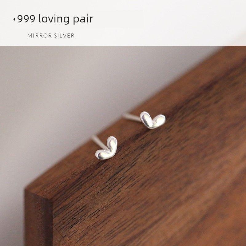 

Xiaoxianren Sterling Silver Women s South Korea Internet Celebrity Ins Ear Studs 999 Heart a pair