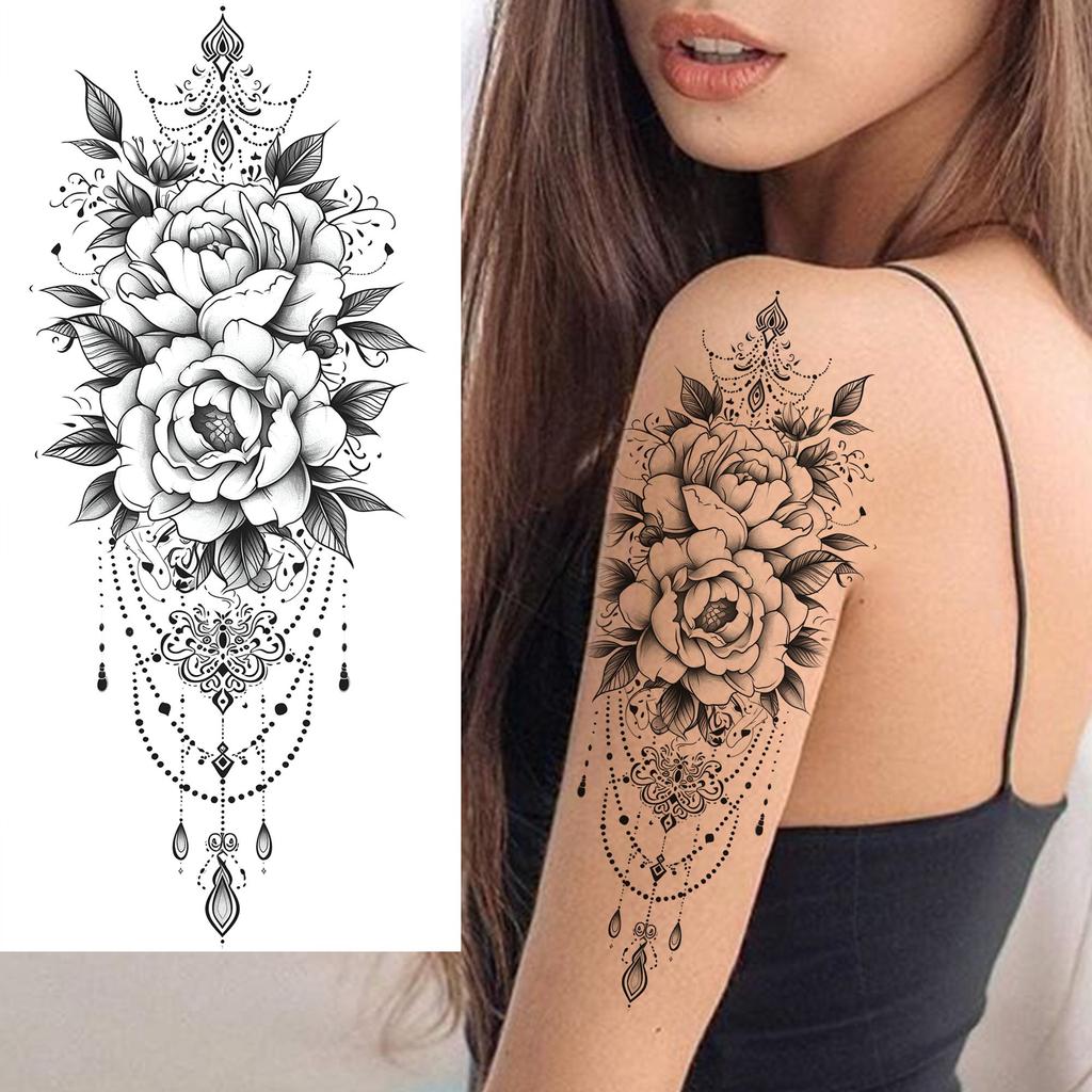 1 Sheet Sketch Flower Animals Temporary Tattoos For Women Long Lasting Waterproof Elephant Turtle Fake Tattoo Body Art Stickers