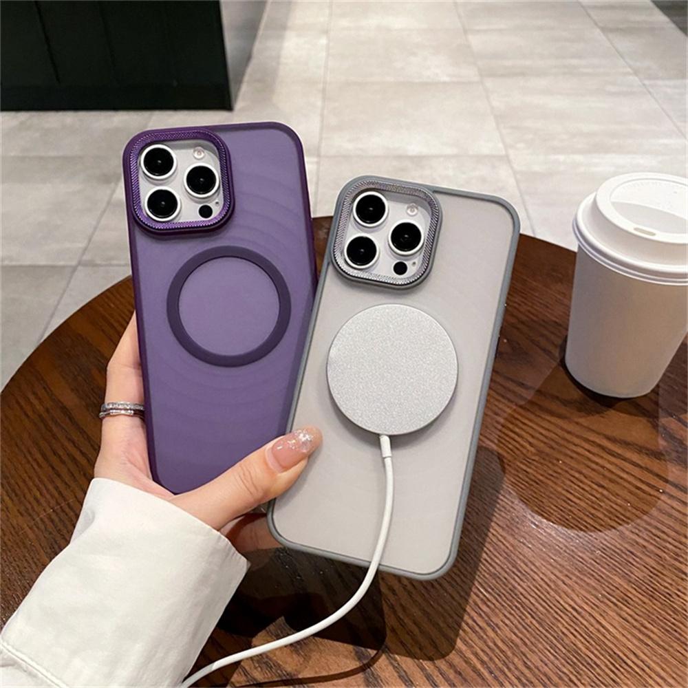Luxury Spiricle Camera Protection Magsafe Phone Case for iPhone 11 12 13 14 15 Plus 16 Pro Max Wireless Charging Matte Cover