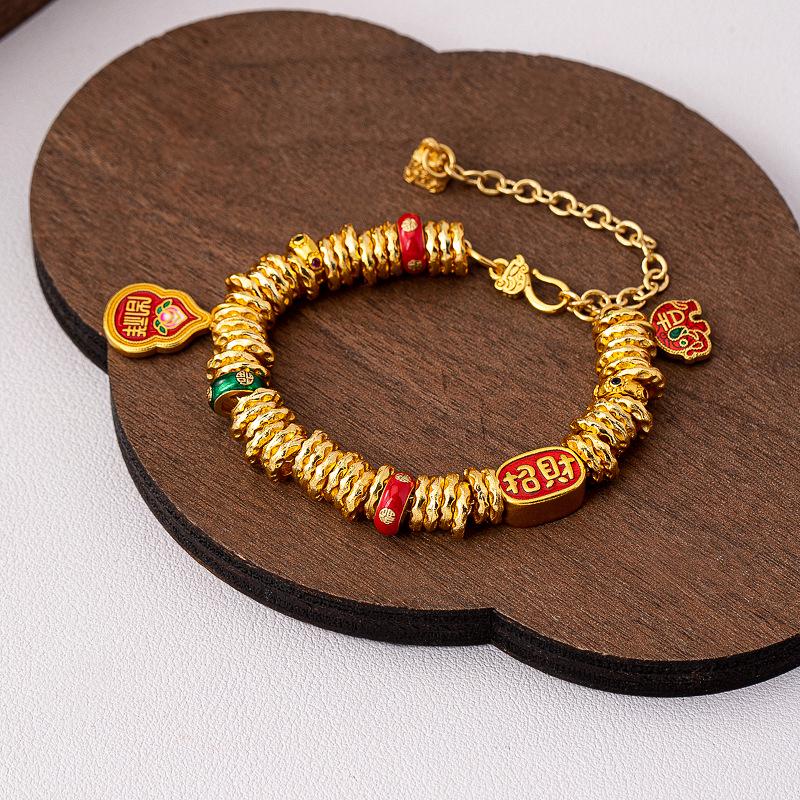 Gold Sand Zodiac Red Rope Braided Bracelet - Retro, Versatile & Luxurious Series
