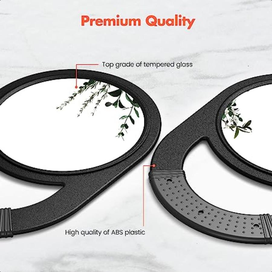 Unbreakable Hand Mirror Salon Barber Mirror with Handle AntiSlip Grip for Travel Makeup Shaving Shower Black
