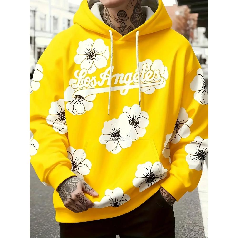 Men's Flower Print Versatile Comfortable Sweatshirt Casual Warmth Simple Hoodies Sweatshirts Men’s