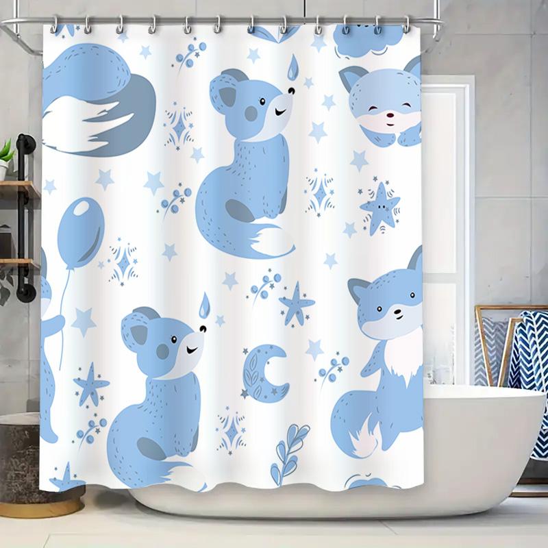 

Cute Blue Animal Cartoon Shower Curtain For Kids Bathroom Decor Waterproof Washable Home Decorative Window Panel White W60H190(CM)-1 Pcs
