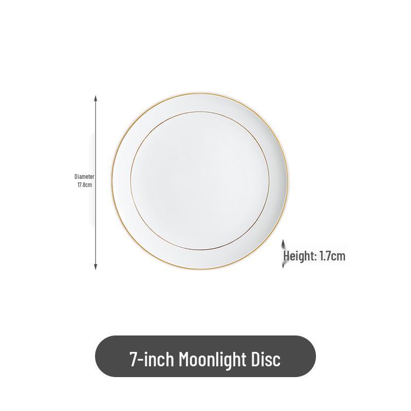 Gold Rim Bone China Moon Dish - Ceramic Western Steak & Cold Dish Plate, Ideal for Display or Gift.