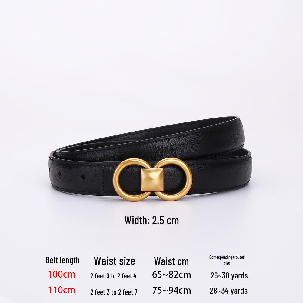 Women's Retro Slim Genuine Leather Belt, Versatile and Fashionable, for Dresses and Jeans, with Pin Buckle Decor.