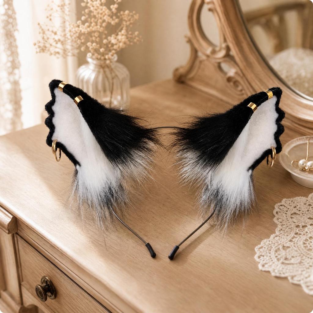 Furry Creature Ears Cosplay Headband Soft Ear with Golden