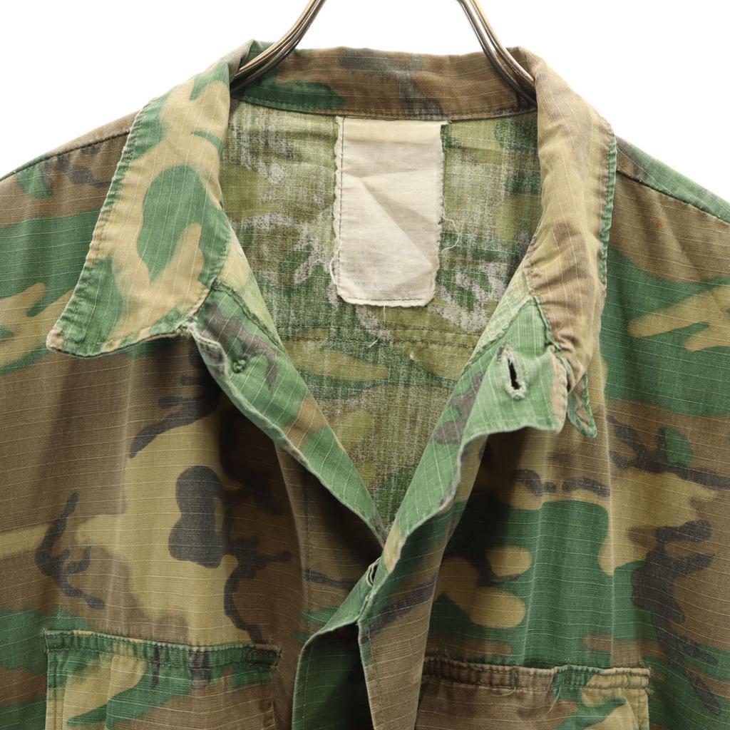 US ARMY 60s 70s Vintage 5th Brown Leaf Camo Pattern Jungle Fatigue Jacket Men's Used
