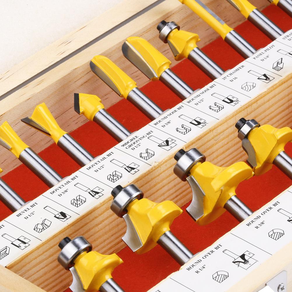 24-Piece Woodworking Milling Cutter 1/4 Handle Trimming Machine Engraving Machine Cutter Head Woodworking Tools Rounded Corner Slotting Trimming