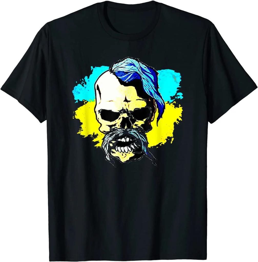 Ukrainian Flag Skull Cossack Warriors T-Shirt. Summer Cotton Short Sleeve O-Neck Mens T Shirt New S-3XL