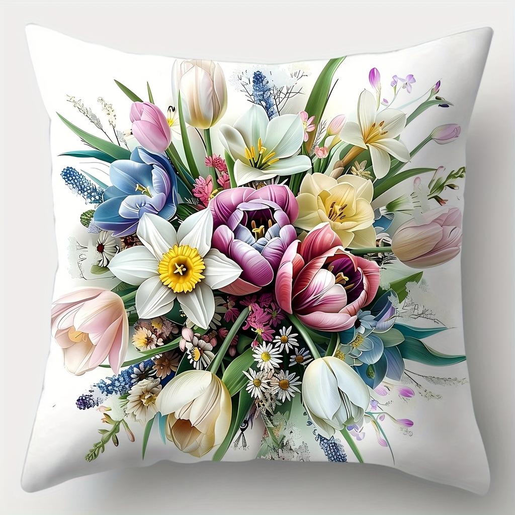 4PCS Set, Light Blue & Purple Sofa Pillow Covers, Printed Home Decor Cushion Covers, Insert Not Included