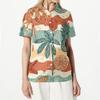 Damen Hawaii-Print Kurzarm Hemd mit Knöpfen, Lässiges Sommer Top