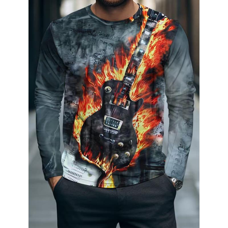 Herren Freizeit Herbst- und Winter-T-Shirt mit Aufdruck, langärmelig, Rundhalsausschnitt