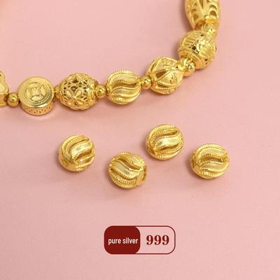 S999 Sterling Silver Ancient Pumpkin Pattern Spacer Beads for DIY Chinese-Style Crystal Bracelets and Necklaces.