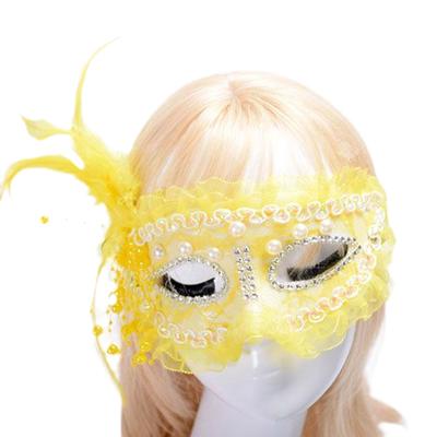 Spitze Maskerade Masken Halloween Aldult Prom Prinzessin Party weiße Feder