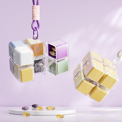 Cube Pill Box with Magnetic Locking Buckle 8 Grid Folding Design Portable Medicine Storage Organizer for Travel Home Use
