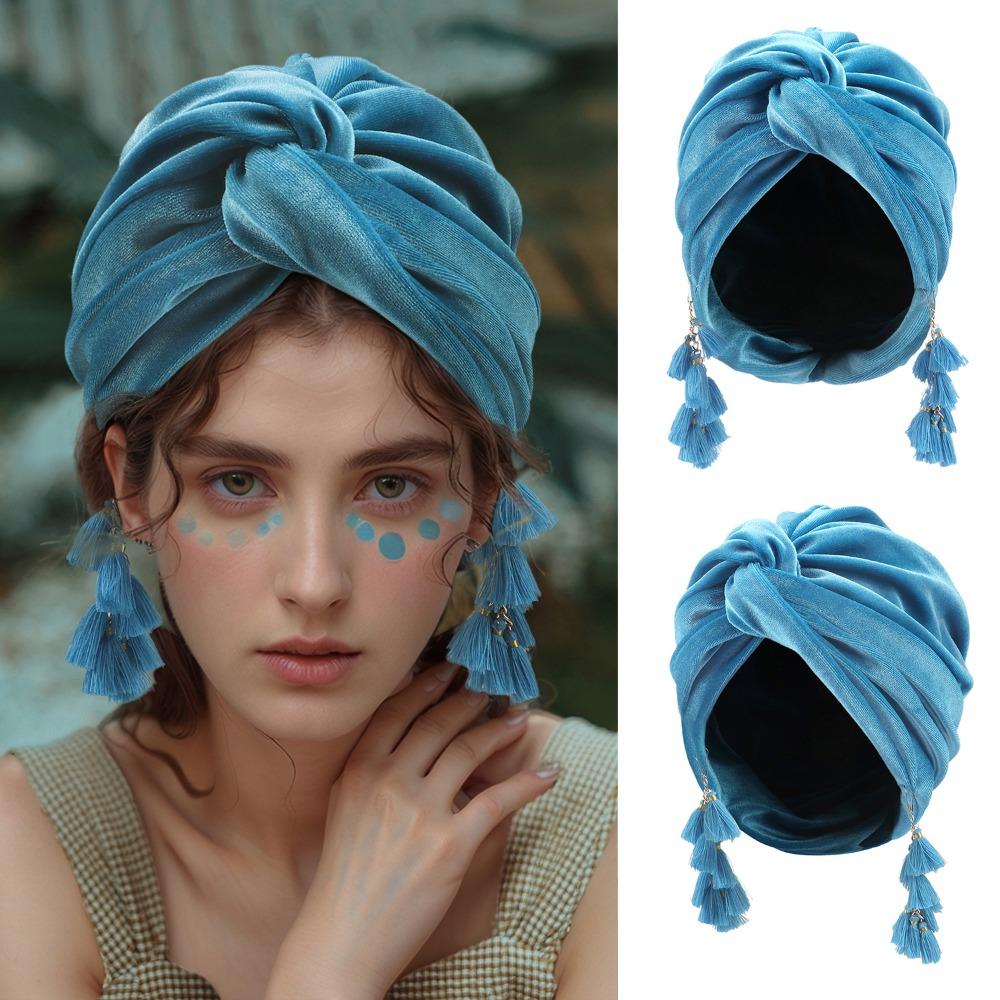 Turban Cap Crossed Pullover Hat Tassel Sunscreen Beach Hats Simple Beanie Hat Woman