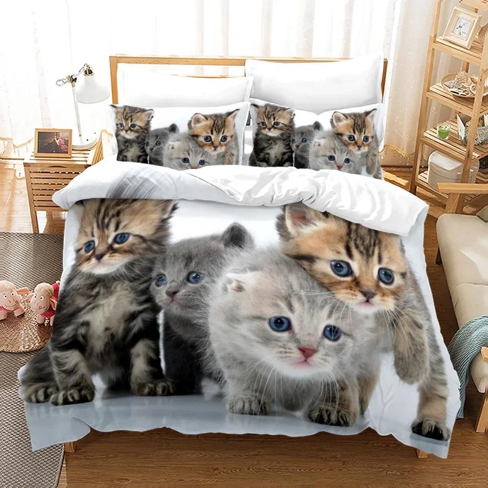 3D Lustige Süße Katzen Schwarze Katze Bequemer Bettbezug Steppdecke Kissenbezug Bettwäscheset Kinder Schlafzimmer Dekoration Heimtextil