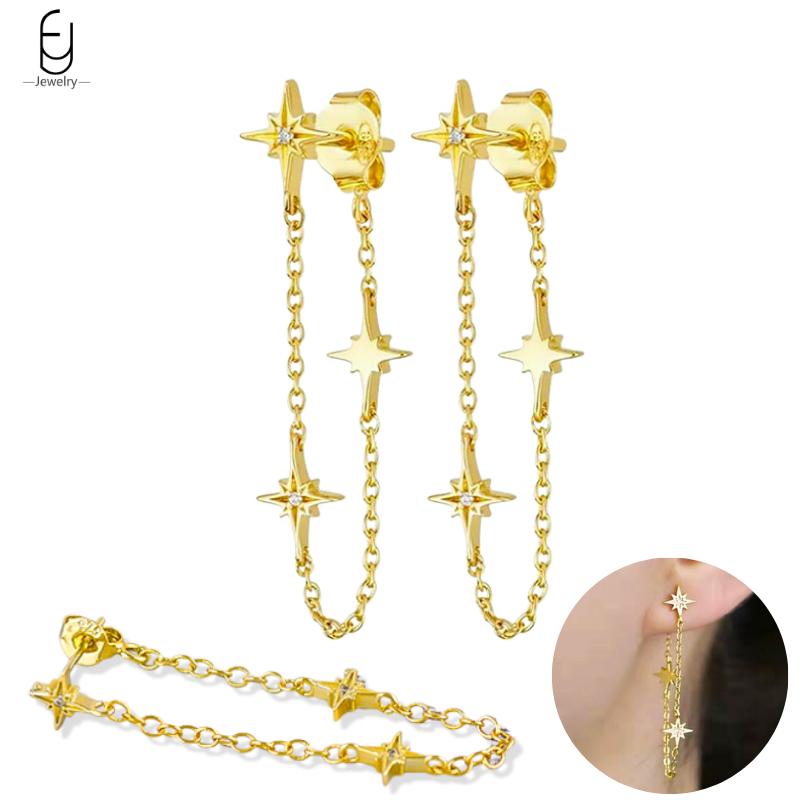 925 Silver Needle Vintage Gold Earrings Luxury Long Chain Tassel Crystal Hoop Earrings for Women Party Trend Jewelry