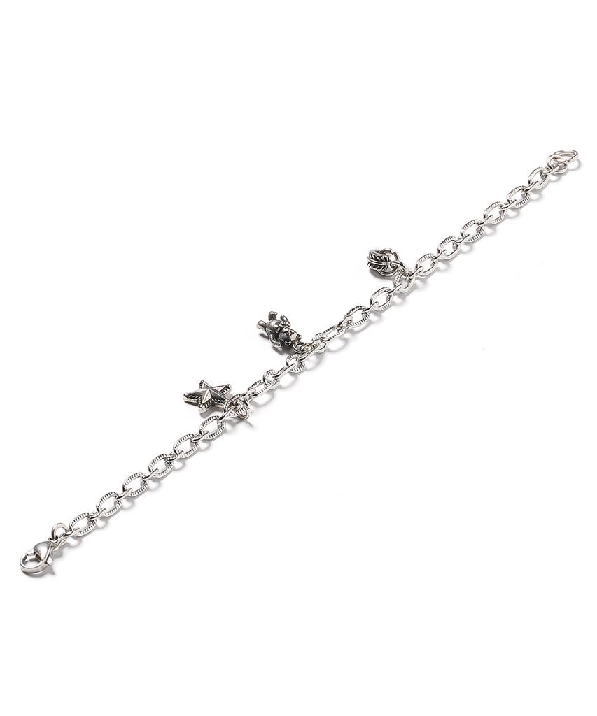 Polalita Surgical Chain Teddy Bear Star Charm Point Bracelet (Plt-Br-002_Sv)