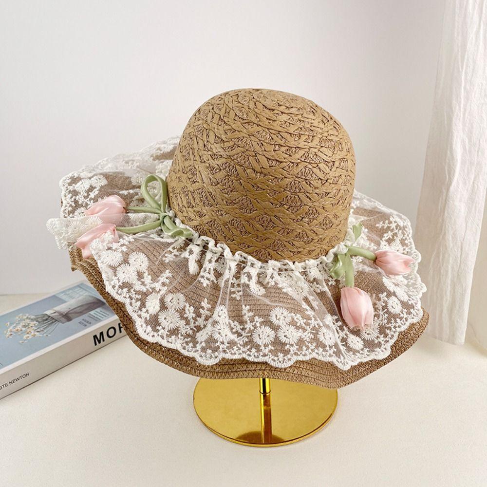 Wide Brim Straw Hat Tulip Sunscreen Hat Fashion Sunshade Hat  Summer