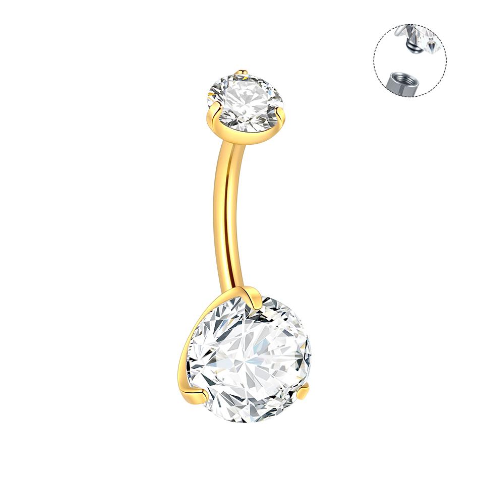 1Pc Titanium Zircon Belly Button Ring Internally Threaded Navel Ring Belly Piercing Women's Navel Piercing Body Jewelry 14G