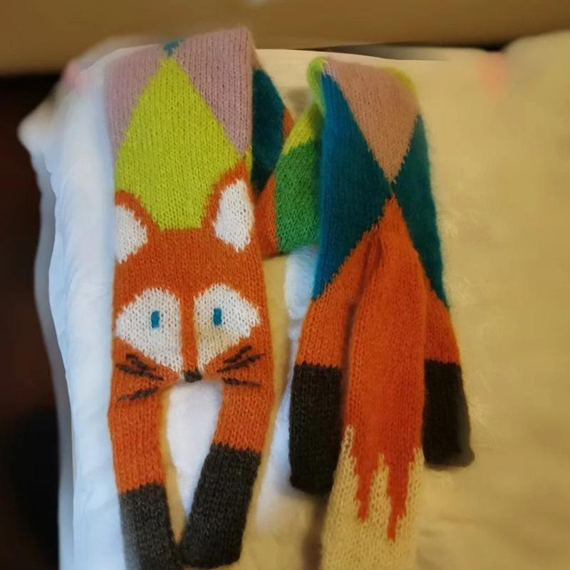 Nuova Sciarpa Lavorata a Maglia con Volpe Cartone Animato Autunno Inverno Bambini Sciarpa Calda Donna Bambini Femmina Animale Lavorato a Maglia Sciarpa Donna