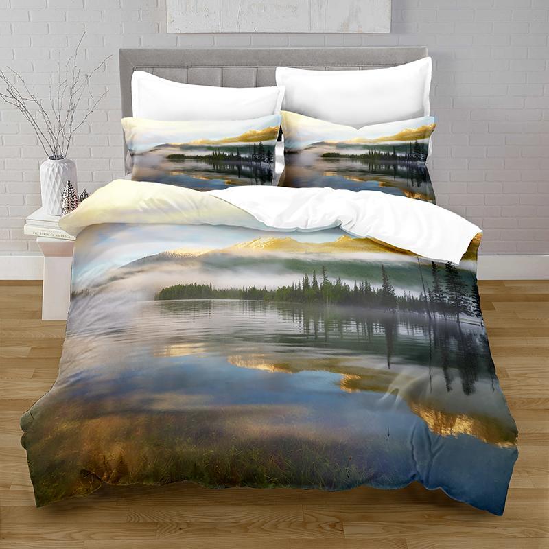 

Комплект пододеяльников с изображением озера, горного пика, камня, пододеяльник для подростков и взрослых, комплект постельного белья из микрофибры с изображением природных пейзажей EU single(135x200cm)