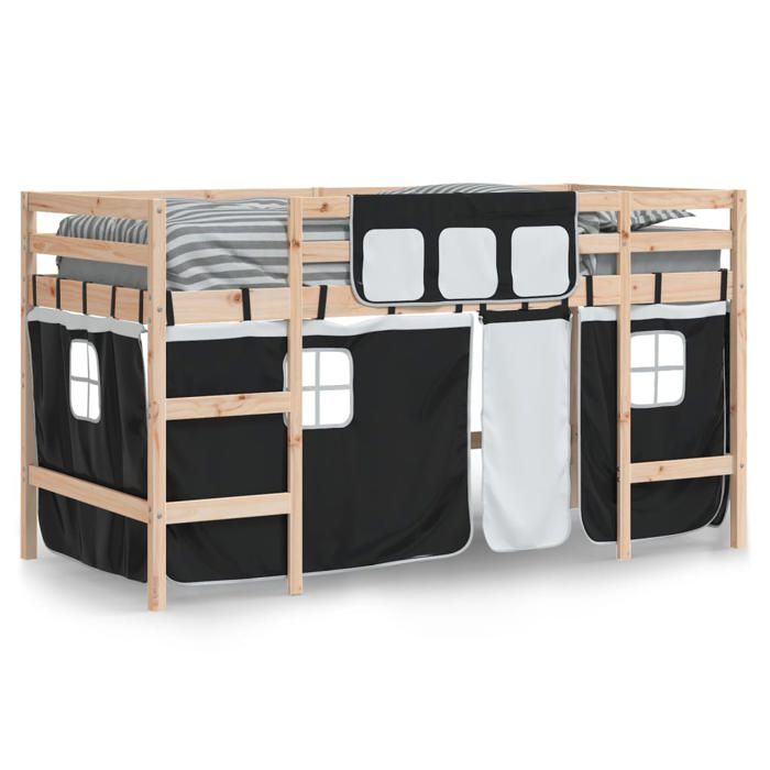 VidaXL Lit Mezzanine Enfants et Rideaux, Lit Surélevé pour Enfants avec Échelle, Meuble de Rangement Chambre, Moderne, Blanc 3206955